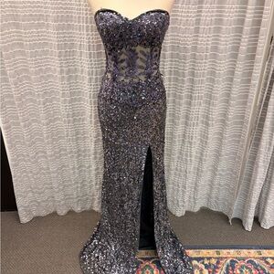 Primavera Couture Strapless Bustier Charcoal Sequin Dress